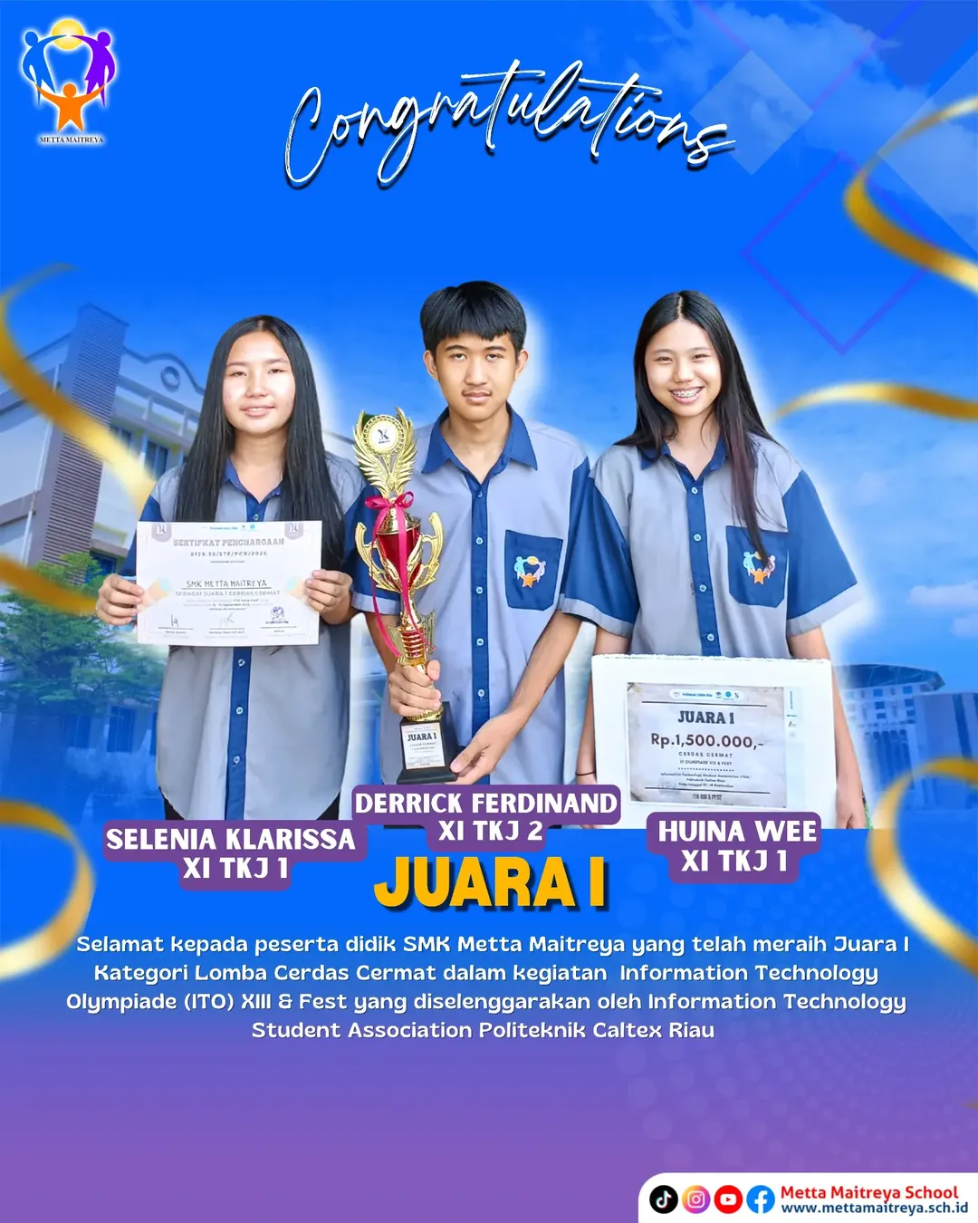 Prestasi Peserta Didik SMK Metta Maitreya dalam Lomba Cerdas Cermat kegiatan Information Technology Olympiade (ITO) XIII & Fest